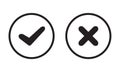 Yes and No check marks on circles. Black symbols on white background. Vector illustration. Infographic design element. Royalty Free Stock Photo